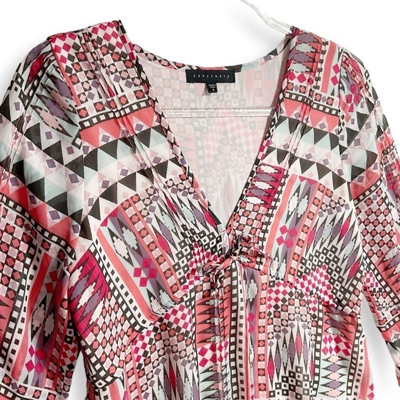 Sanctuary Southwest Boho Dress Sz S V Neck Ruffle Pink Coastal Cowgirl - Picture 4 of 11